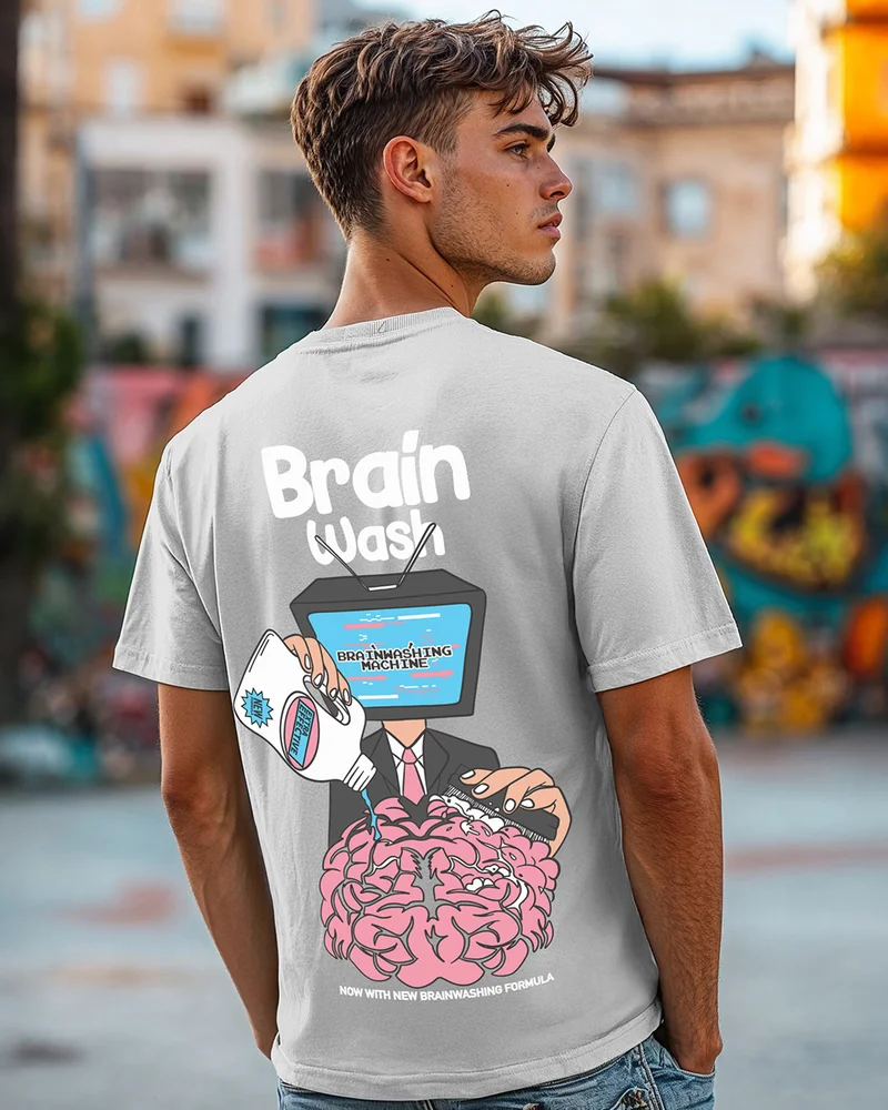 بيواكوف Men's Grey Brain Wash Graphic Printed T-shirt